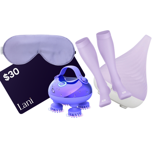 Lani $30 Gift Card, Eye Mask, Compression Socks, Essential Diffuser, Electric Scalp Massager, and Wellness Video