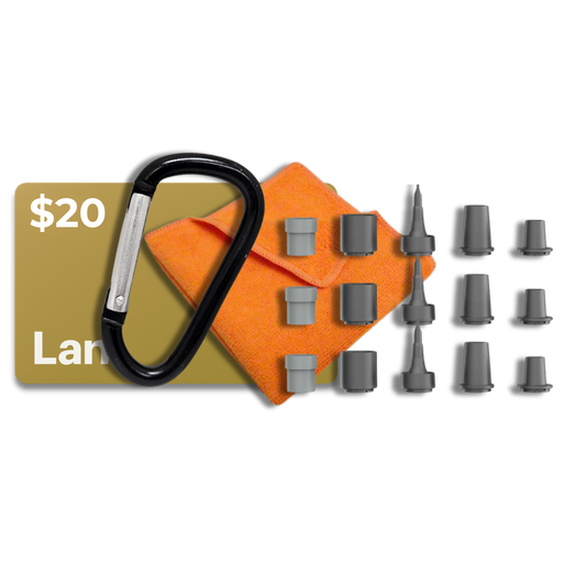 $20 Gift Card, Carabiner Clip, Replacement Nozzles, and Microfiber Cloth